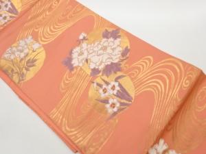 流水に花丸文模様織出し名古屋帯